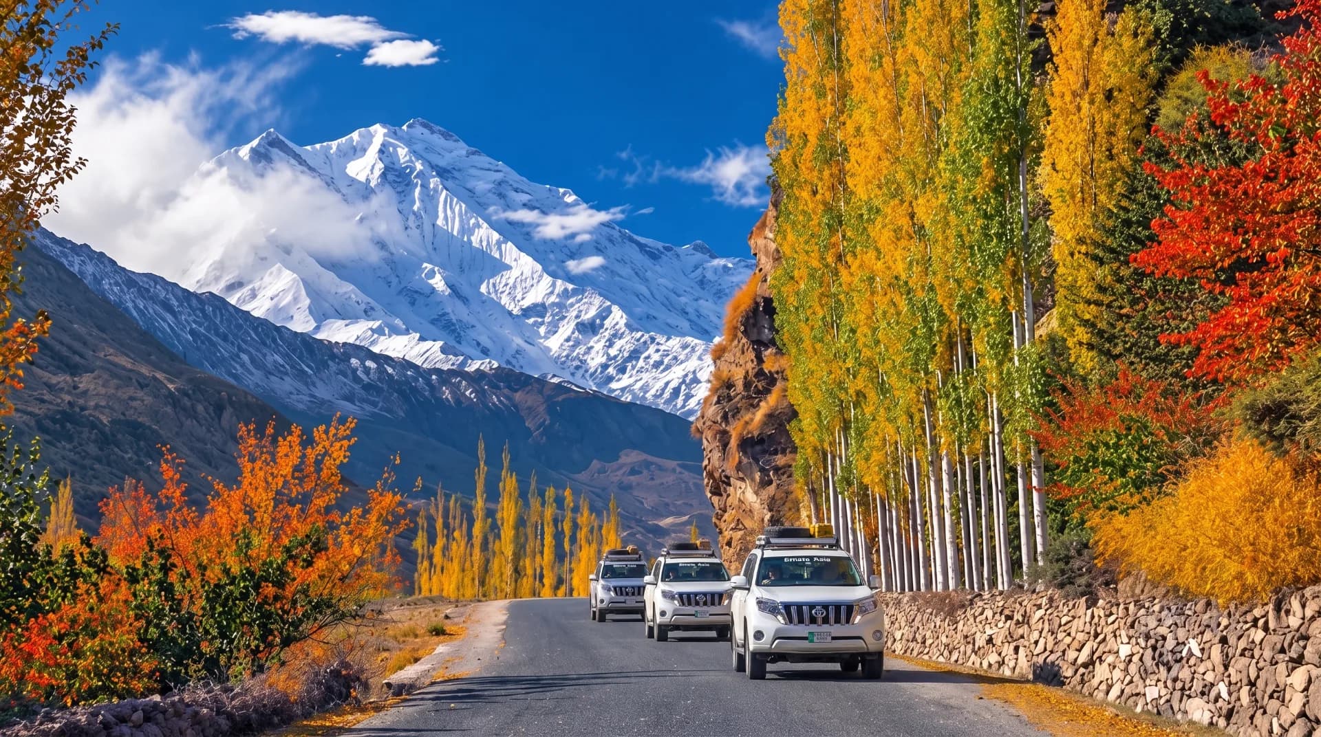 Elham Asia's fleet of premium Toyota Prado 4x4 vehicles used for guided tours in Gilgit-Baltistan